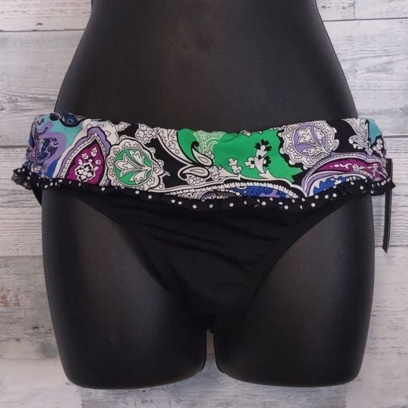 Kenneth Cole Reaction Fold Over Paisley Bikini Swim Bottom Small - Picture 1 of 10